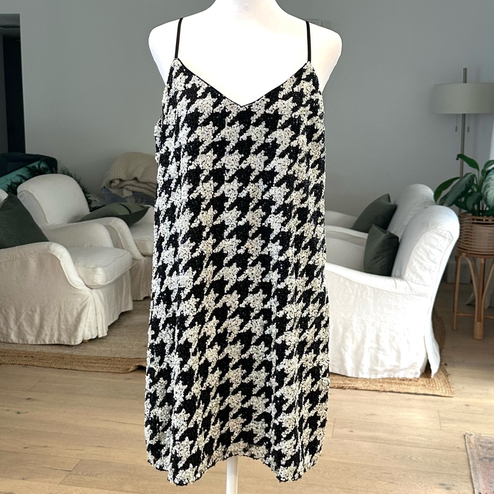 Express Houndstooth Sequin Mini Dress